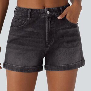 NWT Halara Flex Mid Rise Button Zipper Stretchy Knit Denim Shorts 3"